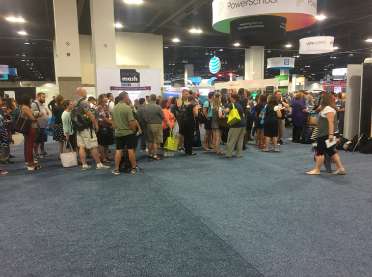 Long queue of teachers outside ISTE booth