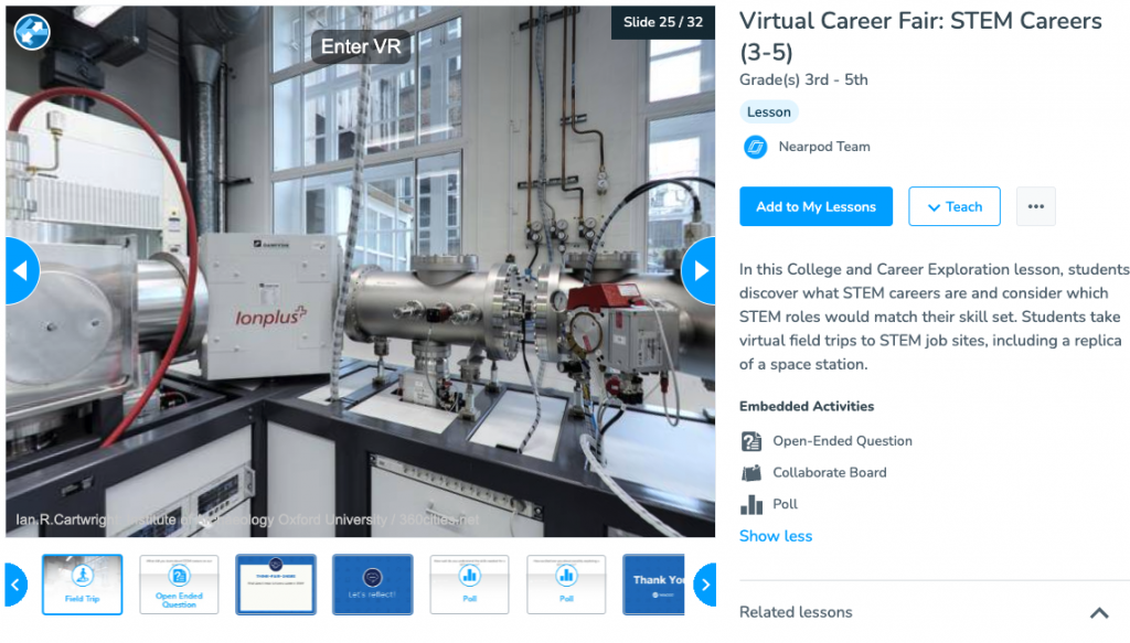 VR activity on a Virtual Career Fair STEM Careers lesson for grades 3-5
