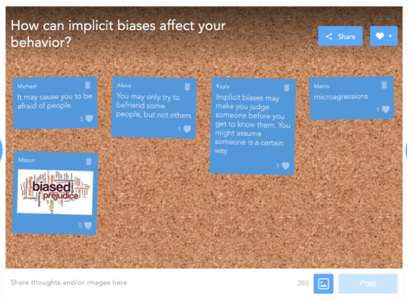 Collaborate Board activity about implicit bias to discuss racial equity