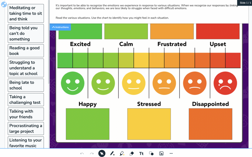 Recognizing emotions social and emotional learning drag and drop game