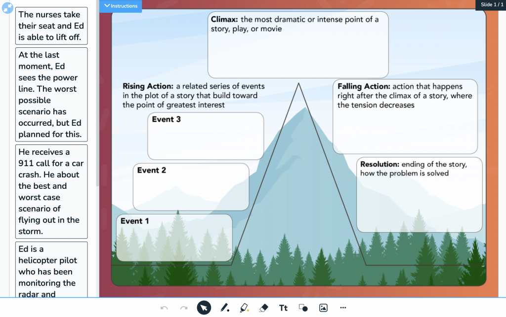 Story elements activity to drag parts of story and sequence events