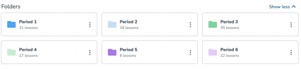 Lesson folders organized by marking periods on Nearpod