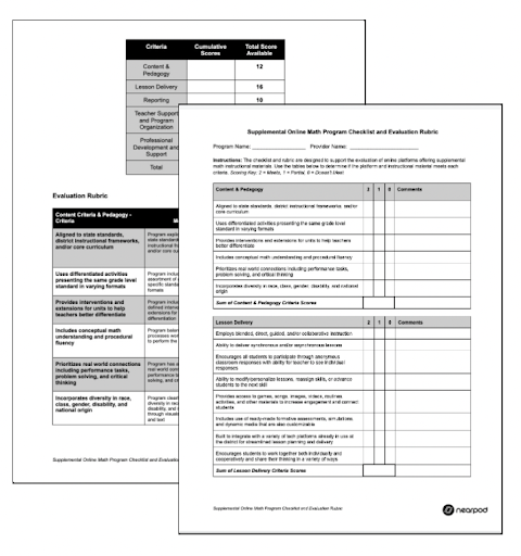 Evaluation rubric and checklist for supplemental curriculum programs