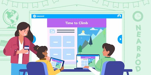 Students playing Time to Climb Nearpod in the classroom