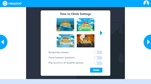 Nearpod's classroom game, Time to Climb, pausing for questions