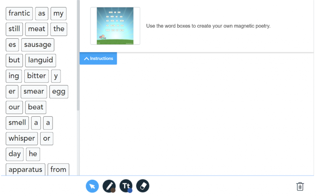 Drag and Drop example for teaching magnetic poetry during Poetry Month