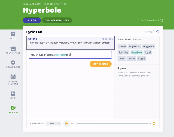 Hyperbole Hip-Hop video lesson Lyric Lab Flocabulary Poetry Writing Poetry Month Activities