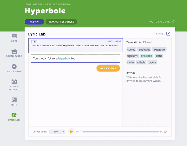 Hyperbole Lyric Lab poetry activities