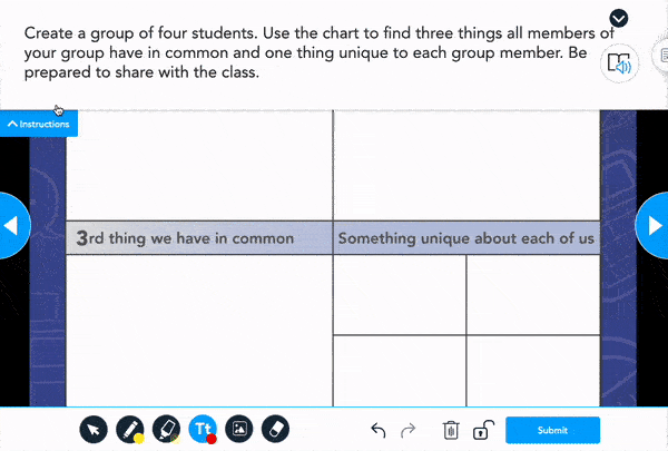 Nearpod Draw It team building activity 3 things in common, 4 unique things