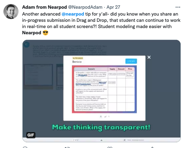 Nearpod tip for Drag and Drop posted on Twitter