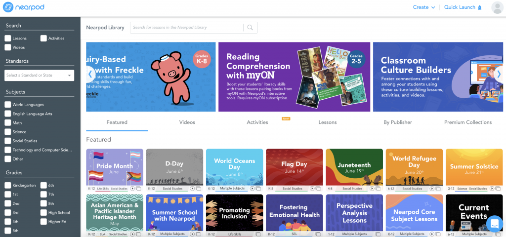 Nearpod lesson library