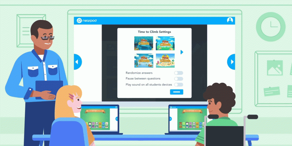 Time to Climb from Nearpod on screen as students follow along
