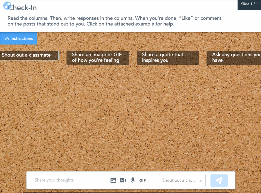 Nearpod's Interactive classroom activity, Collaborate Board, to check in on students