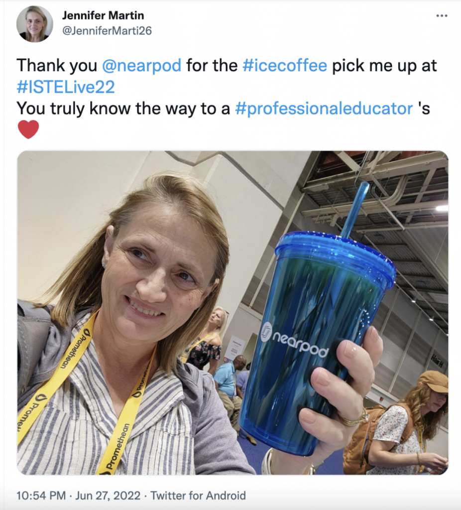 Tweet from teacher at Nearpod's ISTE booth