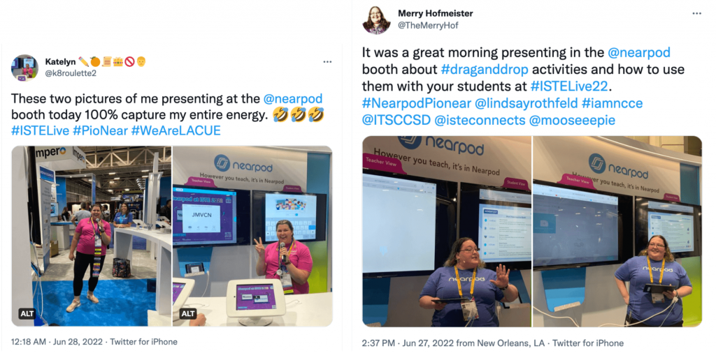 Tweets from teachers at Nearpod's 2022 ISTE booth