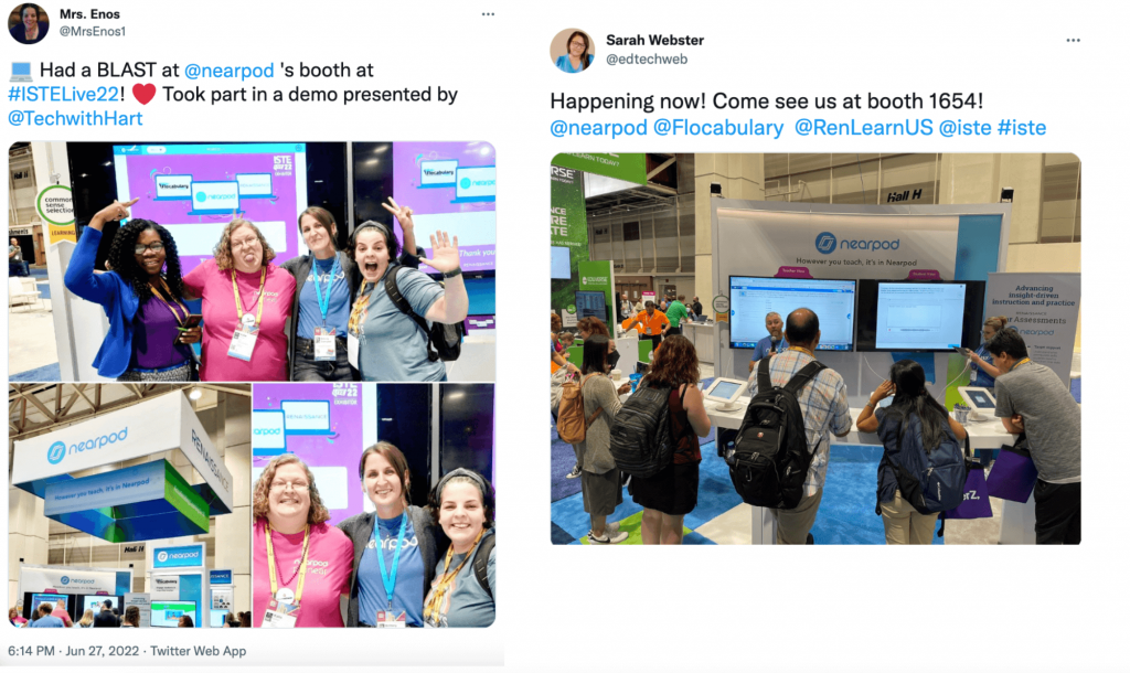 Tweets from teachers at Nearpod's 2022 ISTE booth