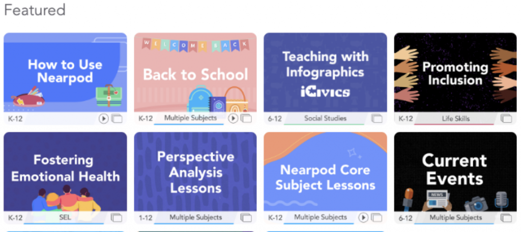 Nearpod Lesson Library Featured tab