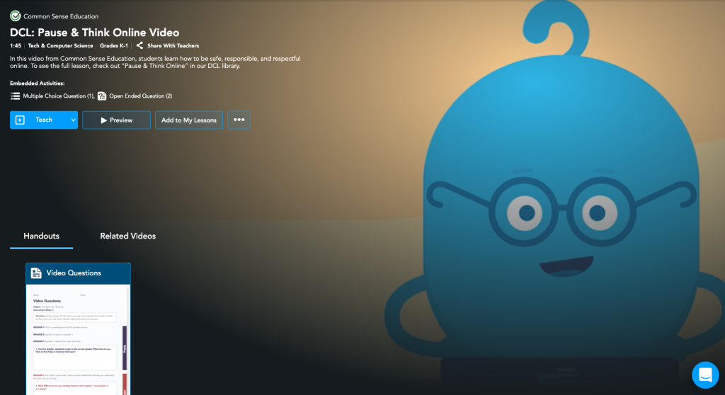 Nearpod's Common Sense Education DCL: Pause & Think Online Video explains what is digital citizenship
