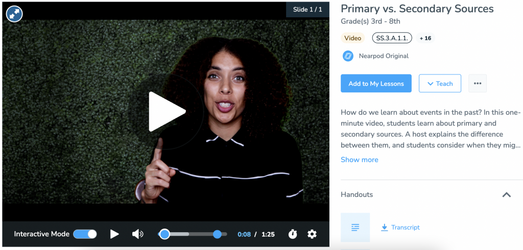 Primary vs. Secondary Sources interactive video for Grades 3-8