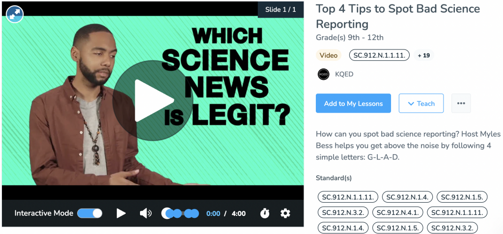 Top 4 Tips to Spot Bad Science Reporting (Grades 9-12) interactive video lesson