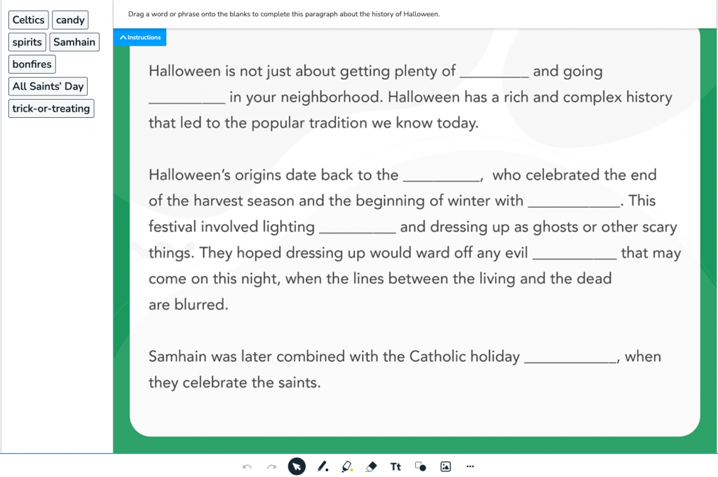 Halloween holiday lesson Drag and Drop story activity