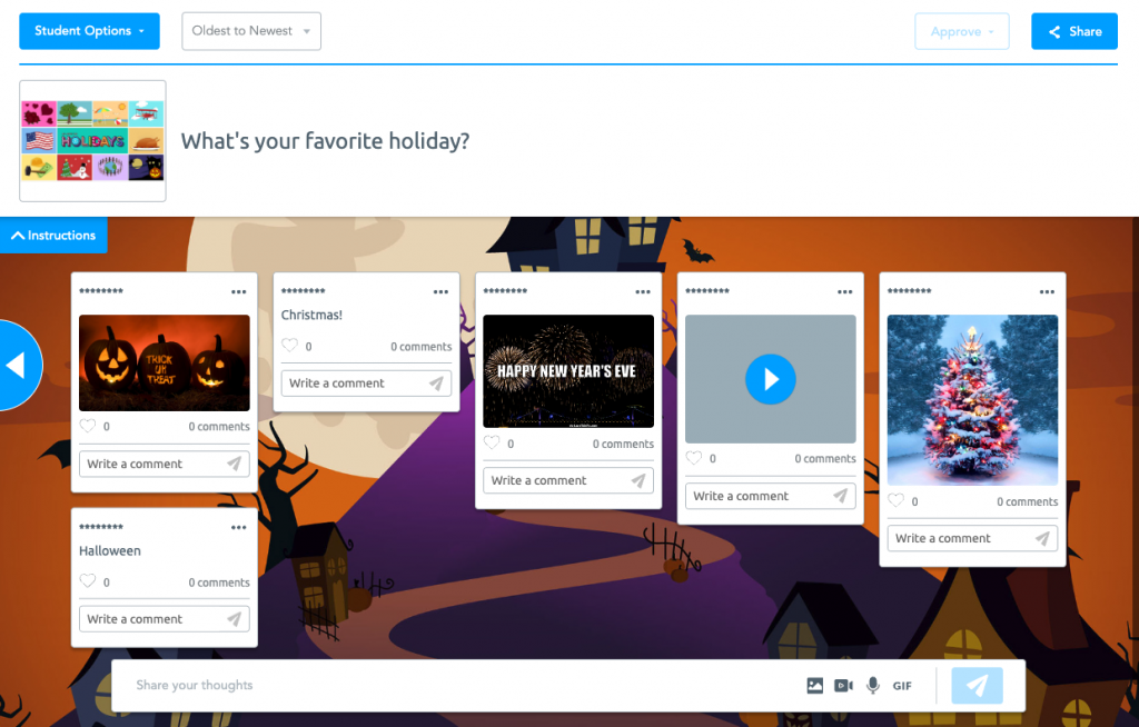 Nearpod's Collaborate Board for a Halloween classroom party 