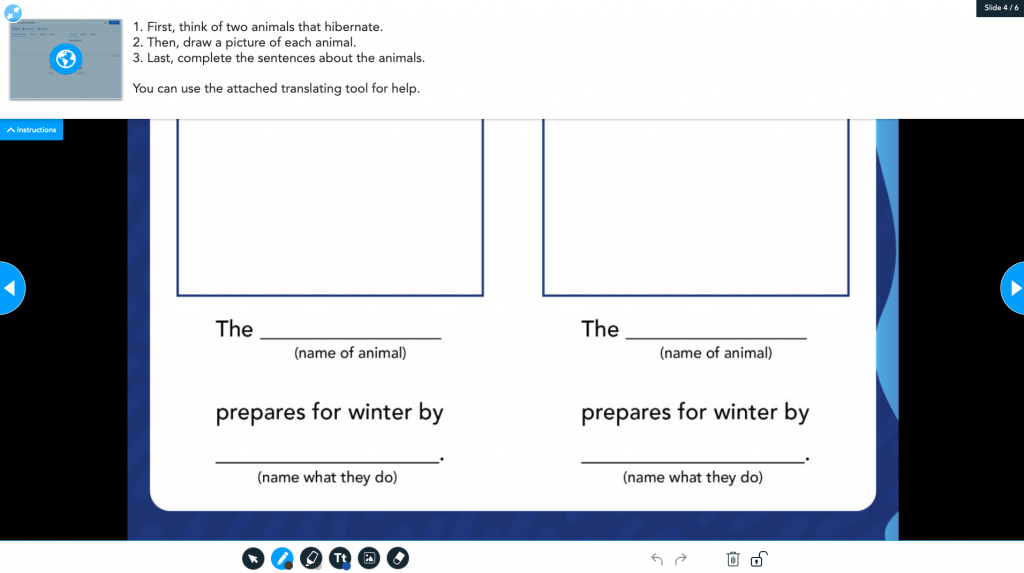 Nearpod Draw It activity from a Hibernation lesson