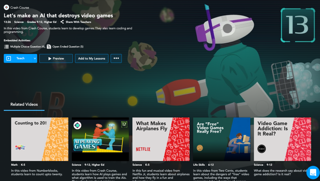 Nearpod and Crash Course's interactive video about an AI Game