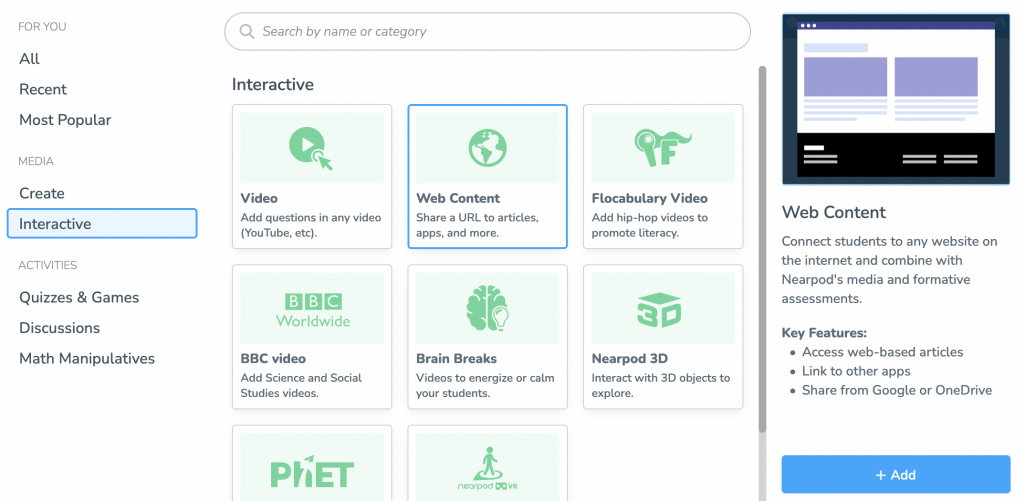 How to make a VR by adding Web Content using Nearpod's lesson creation menu