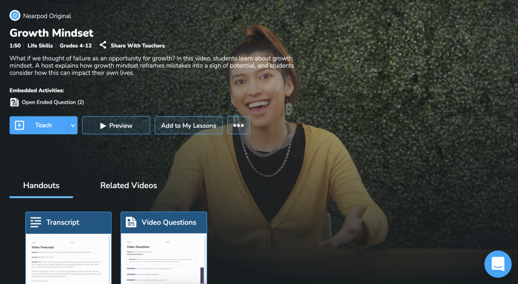 Lesson plans for goal setting using Growth Mindset Nearpod Original video