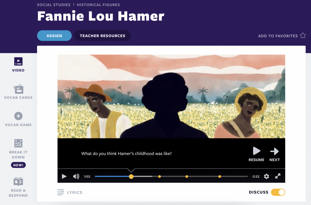 Fannie Lou Hamer Flocabulary lesson with Discuss Mode
