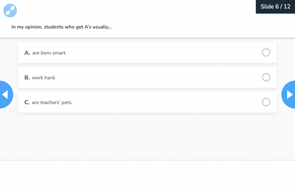 Growth Mindset Survey poll question for student centered learning activities