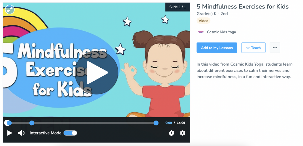 Interactive Video Yoga and Mindfulness lesson for kids