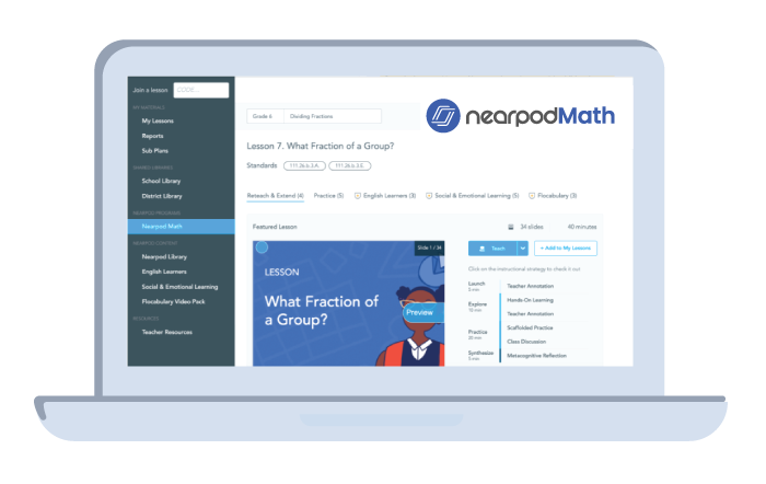 Supplemental math curriculum, Nearpod Math, on a laptop