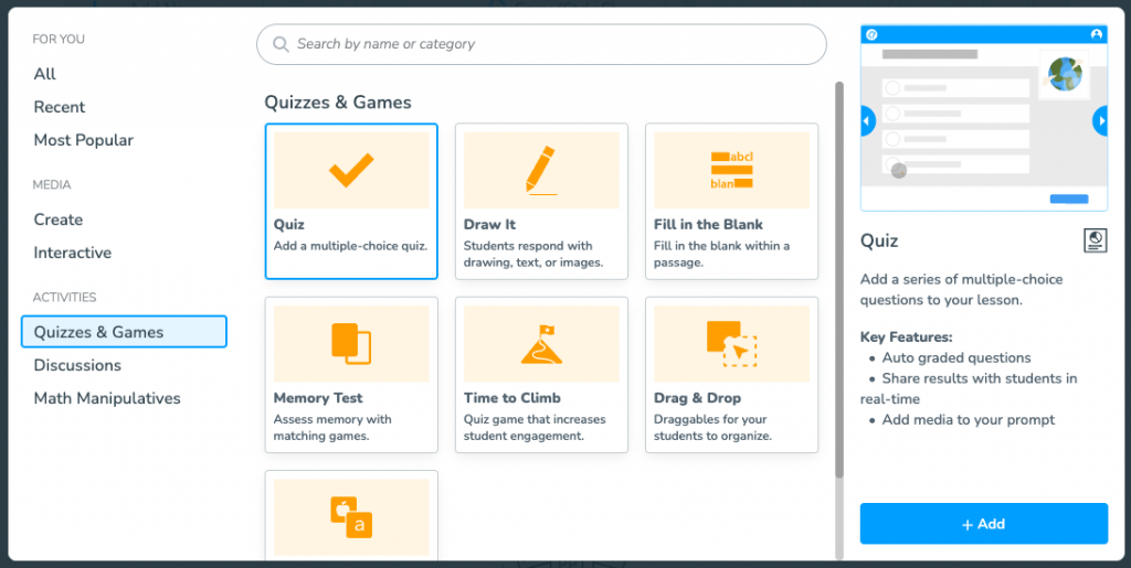 Interactive activities, games, and quizzes to include in Nearpod lessons