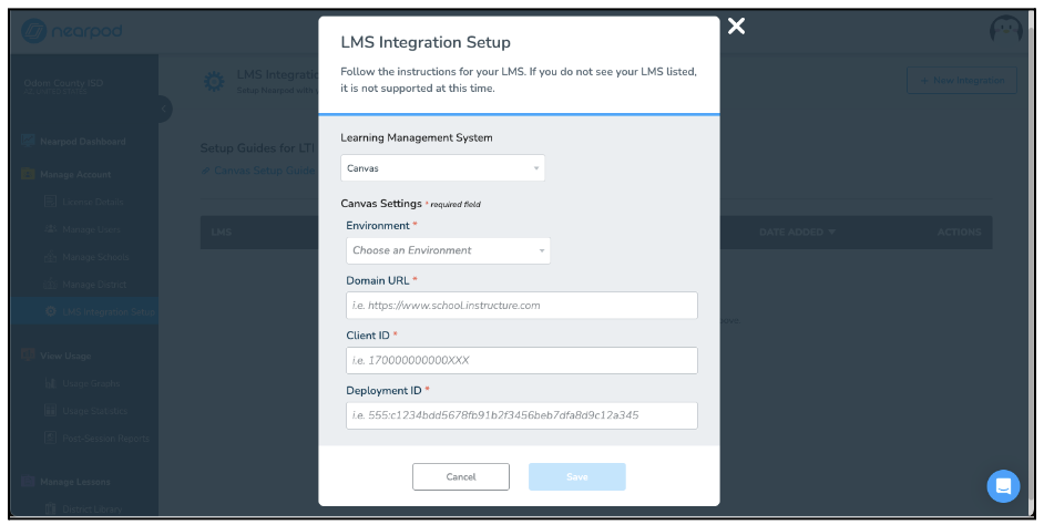 LMS integration setup on Nearpod