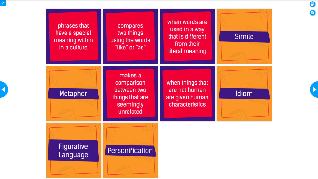 Matching Pairs activity for teaching vocabulary