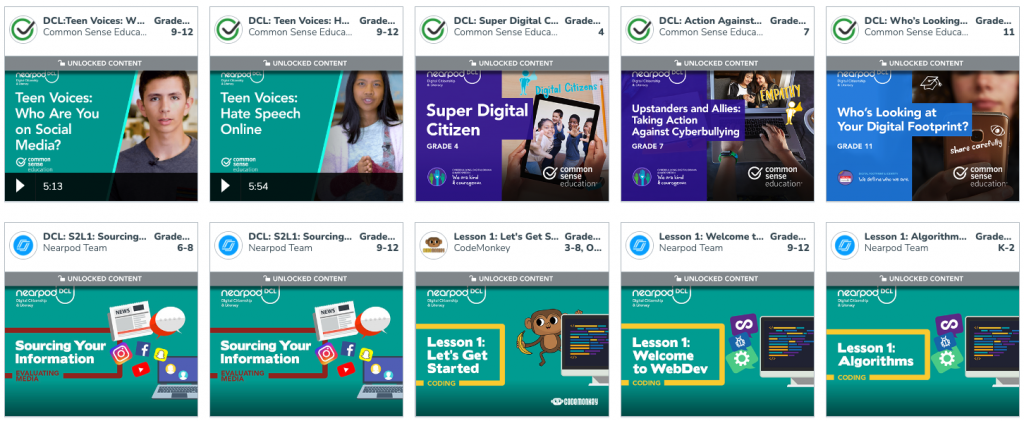 Digital literacy examples and lessons on from Nearpod and Common Sense