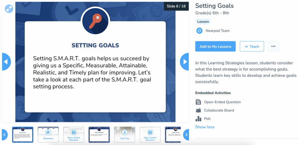 Setting goals interactive lessons