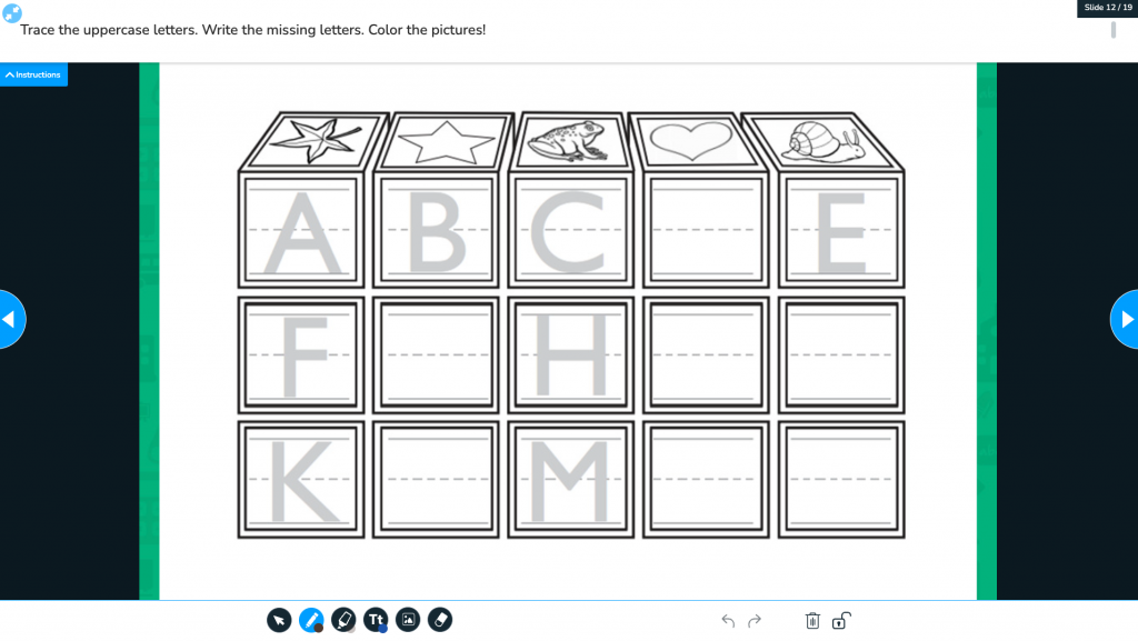 Trace and write the missing letters Draw It activity