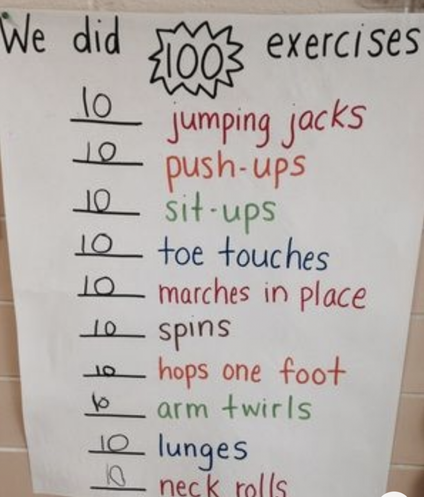 100 exercises poster for 100 days of school