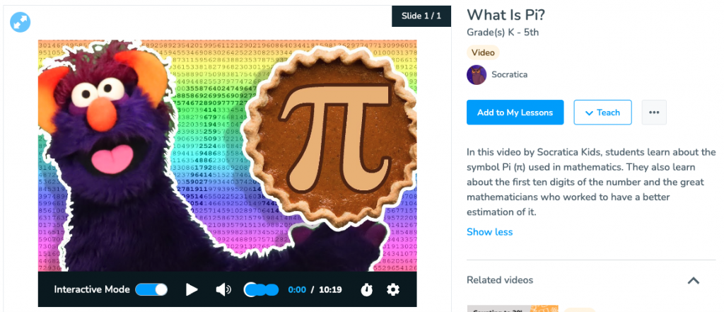 What Is Pi? Socratica video on Nearpod